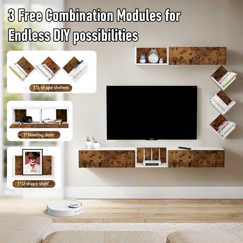Expandable Floating TV Stand with Convertible Shelves,DIY
