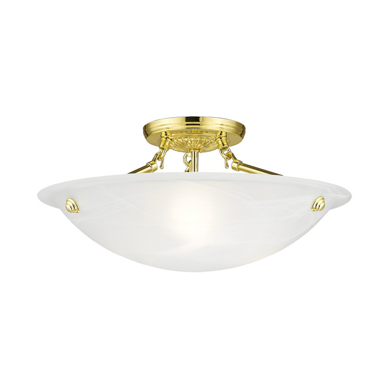 Plafonnier semi-encastré 3 lumières Aneudi, Laiton poli, H 8 po x l 16 po x P 16 po