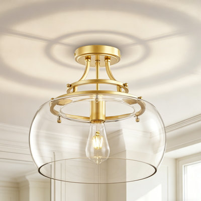 1-light Industrial Round Ceiling Light Fixture with Clear Glass Shade