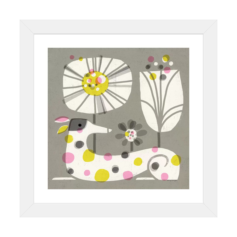 «Dog Dots» par Terry Runyan - impression, H 16 po x l 16 po x p 1 po, Papier encadré blanc, Blanc