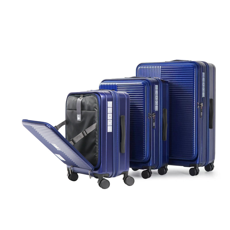 Ensemble de 3 valises rigides bleu aqua avec compartiment pour ordinateur portable à ouverture frontale et serrure TSA (20 po, 24 po, 28 po)
