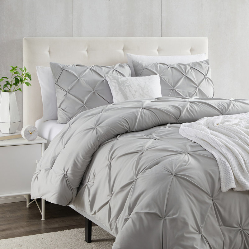 Polyester Duvet Cover & Insert Set, King Comforter + 2 Queen Shams, Silver
