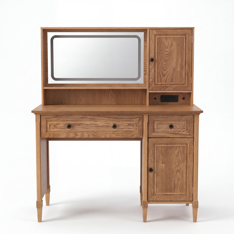 Coiffeuse 43,25 "avec miroir lumineux à DEL, Chêne naturel