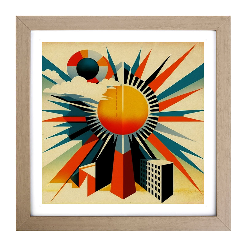 Sun Constructivism No.1 - Single Picture Frame Print on Wood, Oak