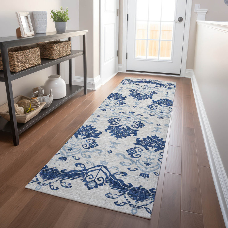 Premium Machine Washable Prisco Navy Rug, Runner 2'3" x 7'6"