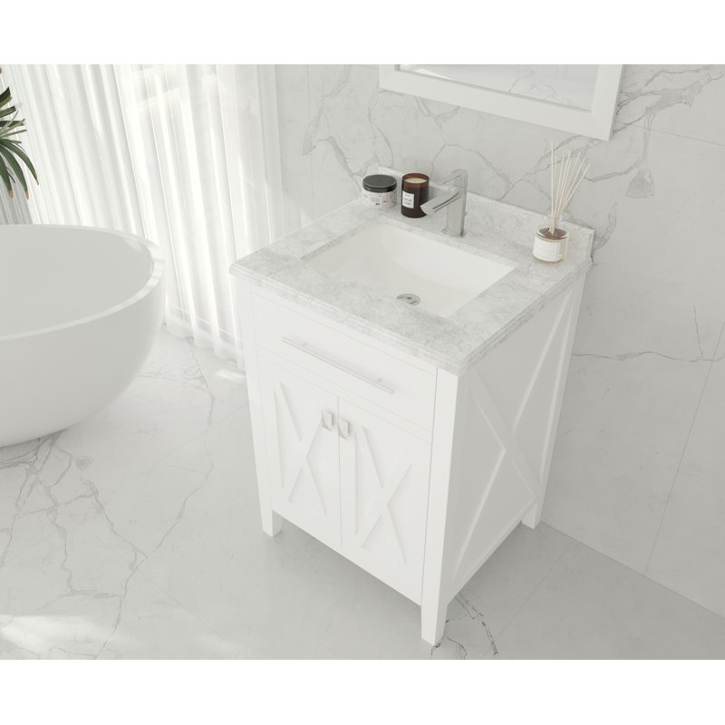 Ensemble de meuble-lavabo simple 24 po Vitiello, Blanc, Marbre blanc