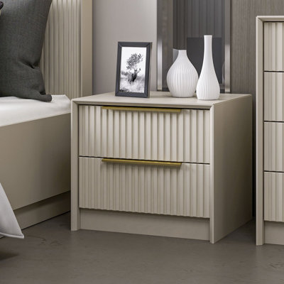Wesa Modern Nightstand with Numerous Shelves, Stone Colour, 20.9 x 17.7 x 17.7 inches | 100% Melamine Coated Particle Board, Thickness: 0.7 inches | Stylish Geometric Design for Bedroom Storage & Organization