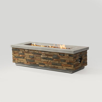 18" H x 60” W Outdoor Propane Stone Fire Pit Table with Faux Bricks 60,000 BTU