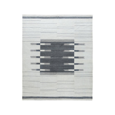 8'5" x 10'1" New Hand Woven Grey Wool Rectangle Oriental Rug - MOA10260120