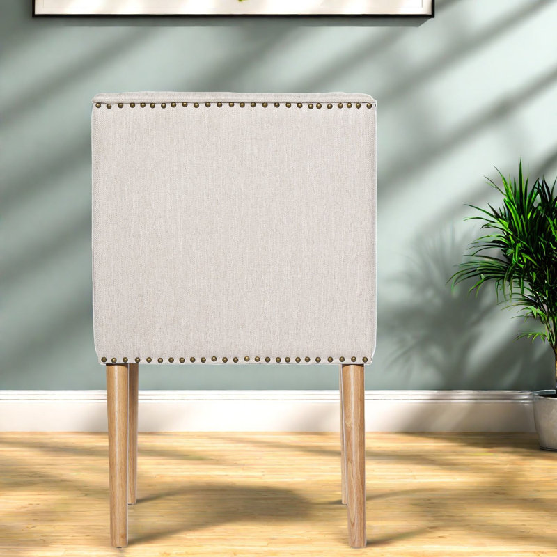 Ensemble de 2 chaises de salle à manger modernes, tissu beige, pieds en bois pour petite cuisine