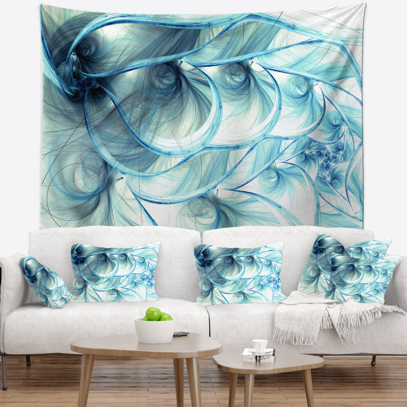 Tapisserie à motif floral doux à motif fractal floral blue light, H 50 po x l 60 po