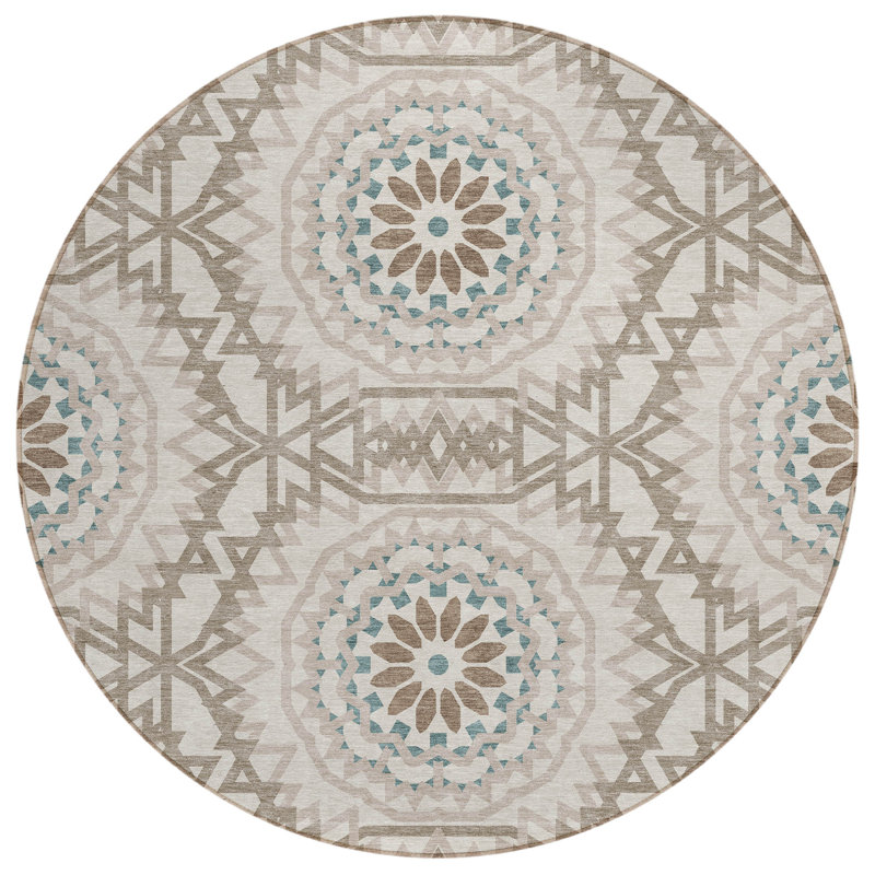 Kawon Geometric Indoor / Outdoor Rug, Round 8'