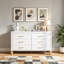 Commode double 6 tiroirs, armoire de rangement moderne avec poignées en métal et pieds en bois massif-129245519