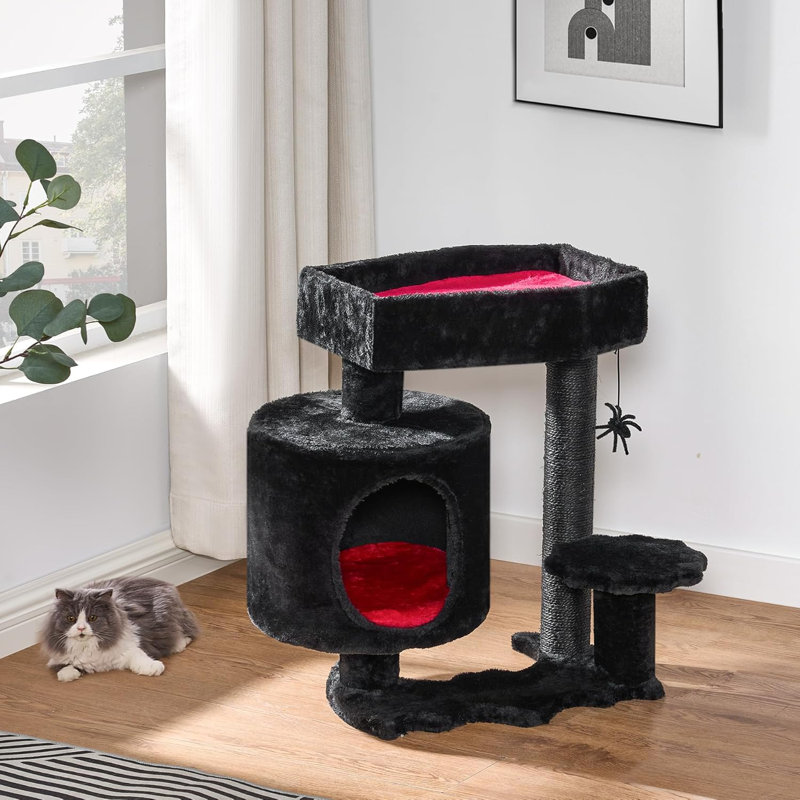 Small Gothic Black and Red Cat Tree with Coffin Bed