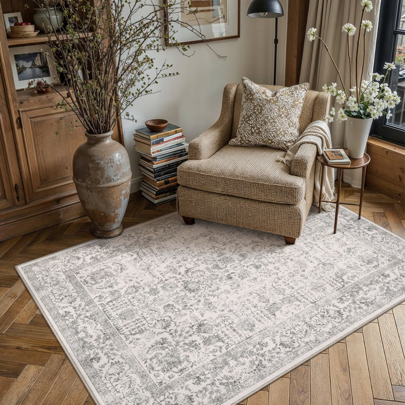 Tapis gris lavable Lilah, Gris, Rectangulaire 3 pi x 5 pi