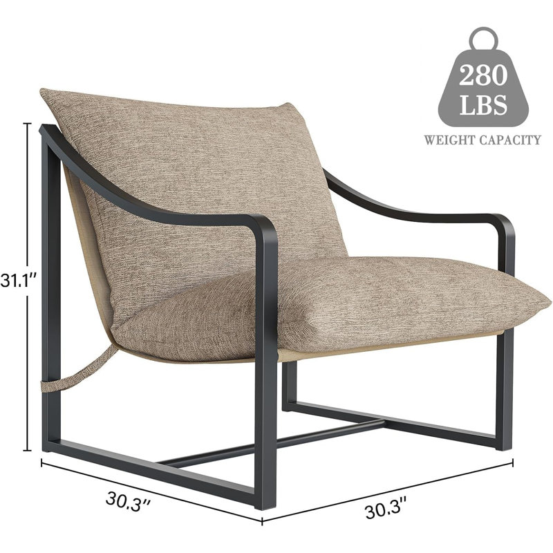 Fabric Large Lazy Chair, Accent Reading Chair Cozy Lounge Chair With Cushion, Tan