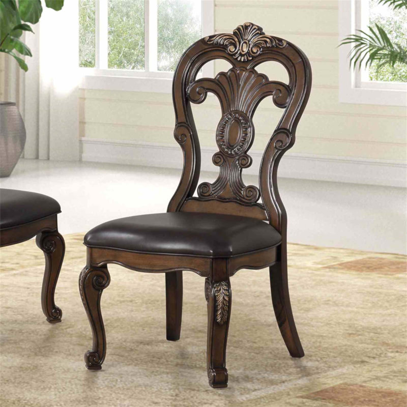 Chaise d'appoint de style traditionnel 2 pièces avec corbeaux ornés et finition chêne / beige pour les salles à manger élégantes