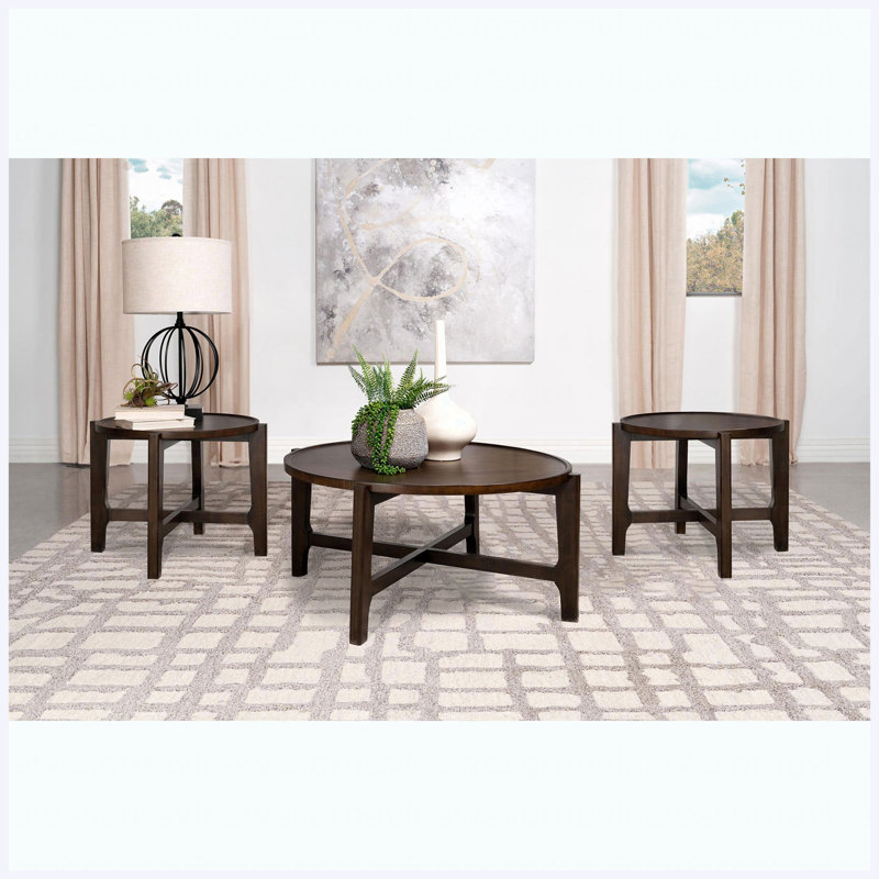 Ensemble de tables basses 3 pièces Traditional, H 17,75 po x l 38,25 po x P 38,25 po, Marron foncé