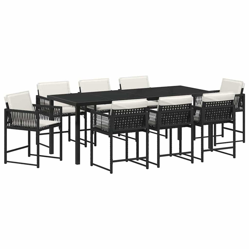  Ensemble de salle à manger de jardin 9 pièces en rotin de polyester noir