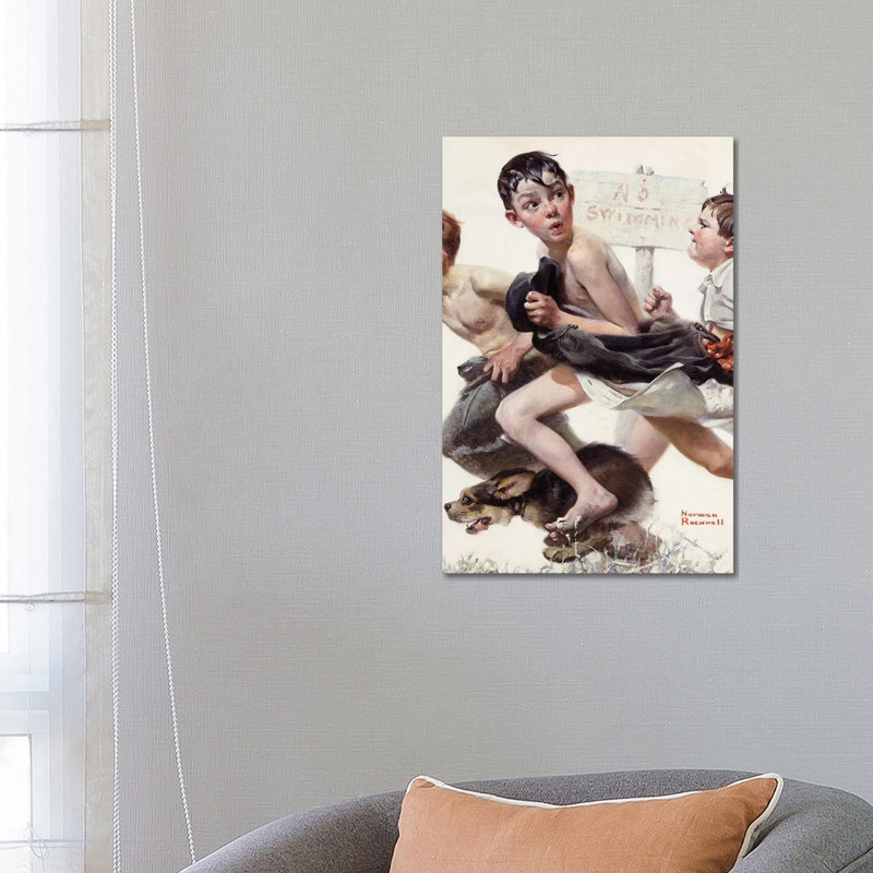 "No piscine" par Norman Rockwell - reproduction d'art sur toile tendue, H 26 po x l 18 po x 1,5 po