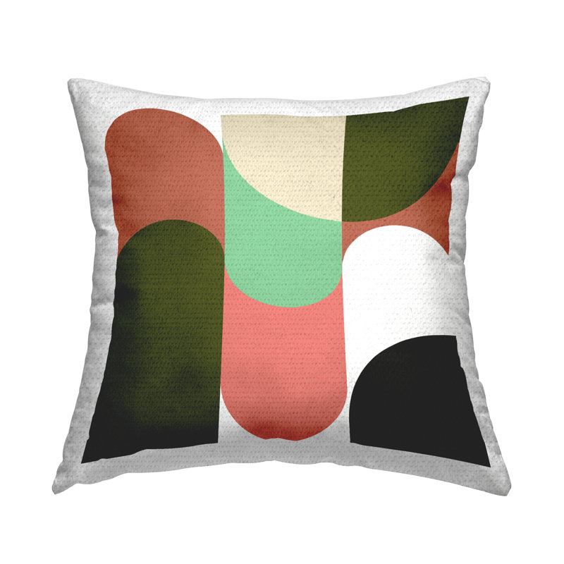 Coussin d'extérieur à imprimé géométrique rétro rose et vert par Daphne Polselli