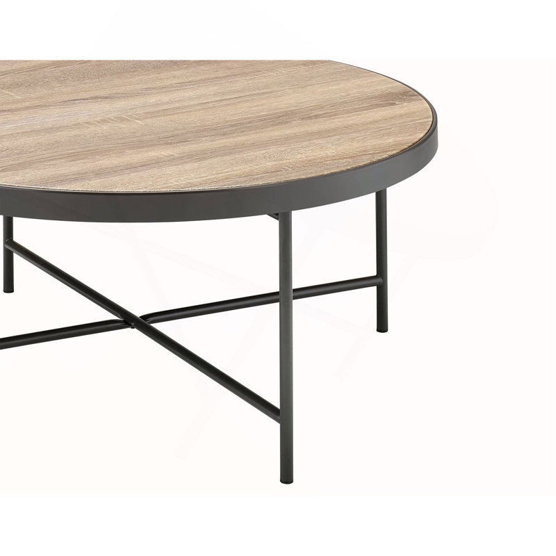 Table basse ronde de style industriel 1pc, meubles de salon en métal avec barre transversale