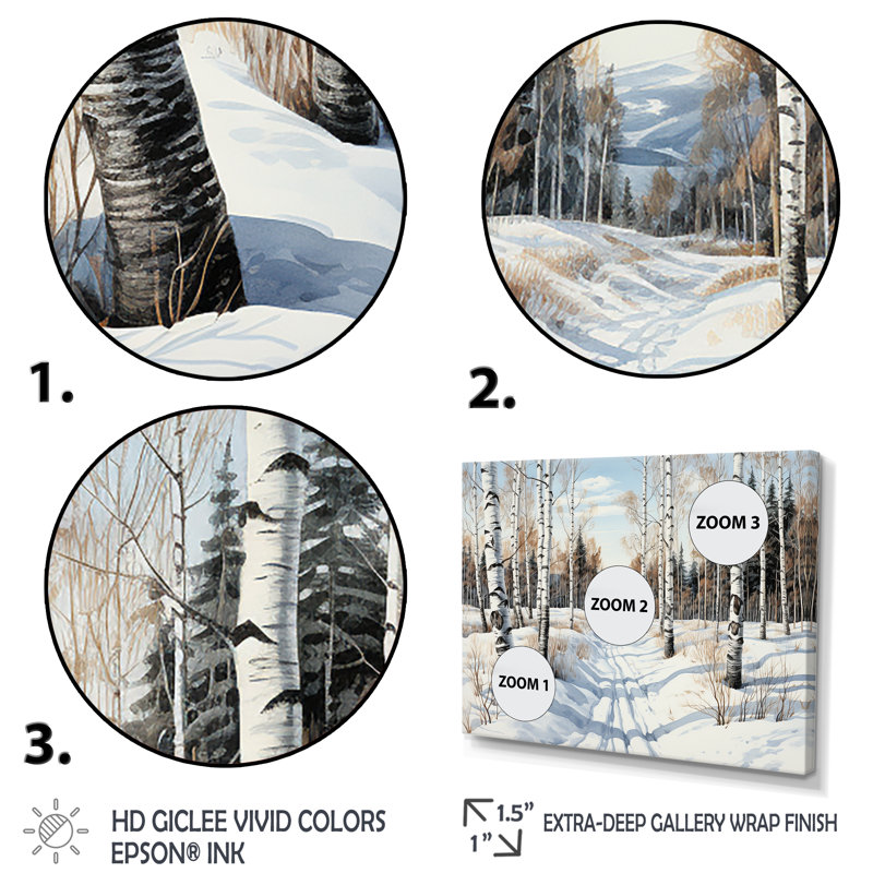 «Winter Birch Wood Forest II - Tree Birch», art mural, Cadre de coin blanc fermé, H 34 po x l 44 po x P 1,5 po