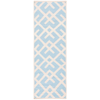 Fung Hand Woven Flat Weave Wool/Cotton Geometric Rug in Light Blue/Ivory