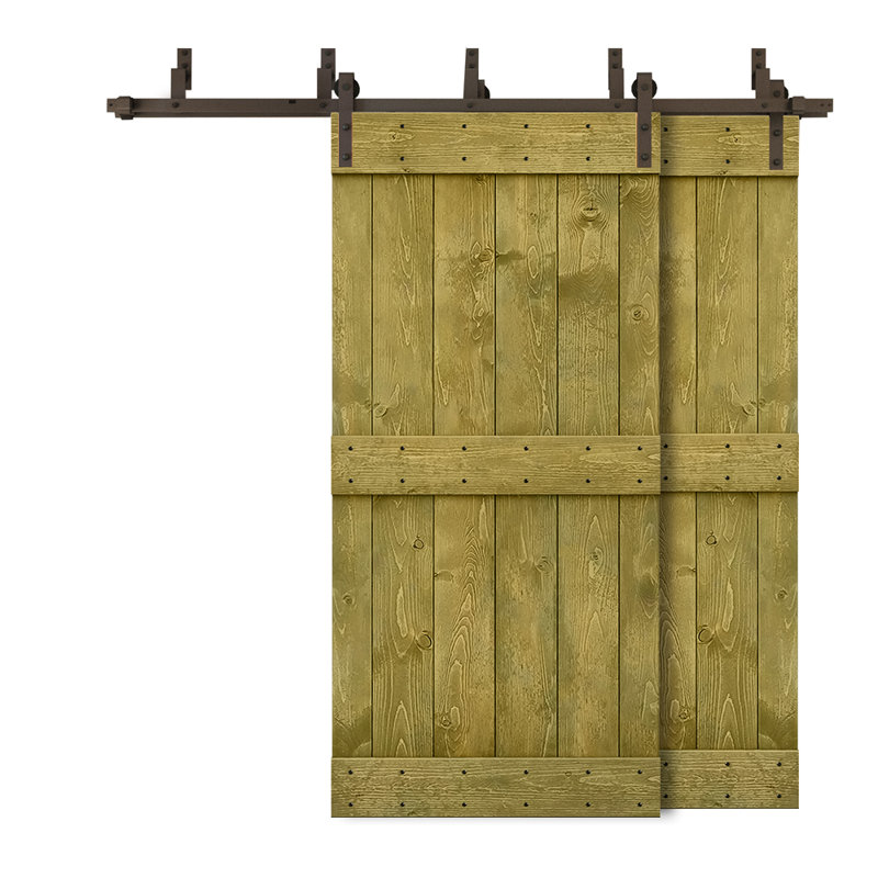 Porte de grange double à panneaux en bois teinté à panneau Mid-Bar, Vert jungle, 52 po x 84 po