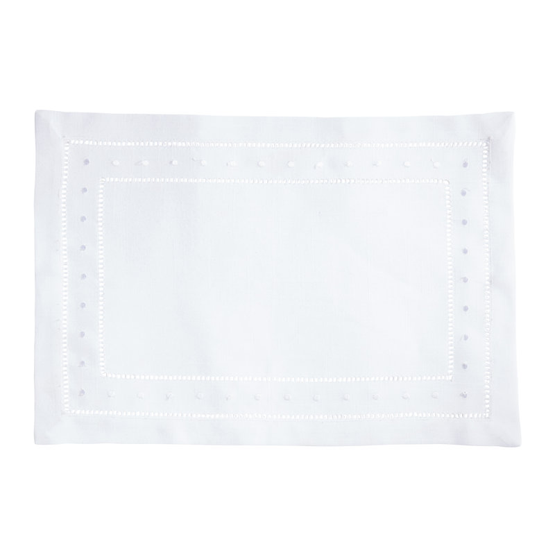 White Hemstitch Embroidered Polyester Rectangle Placemats, Set of 12