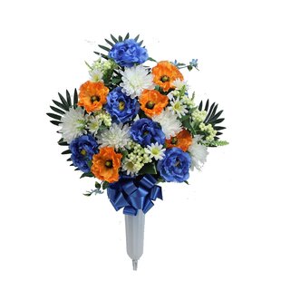 Metal Grave Flower Holder with Spikes, 2 in 1 Cemetery Vase or Wreath Stands for Cemetery, with Drain Holes and Floral Foam, Flowers/Artificial