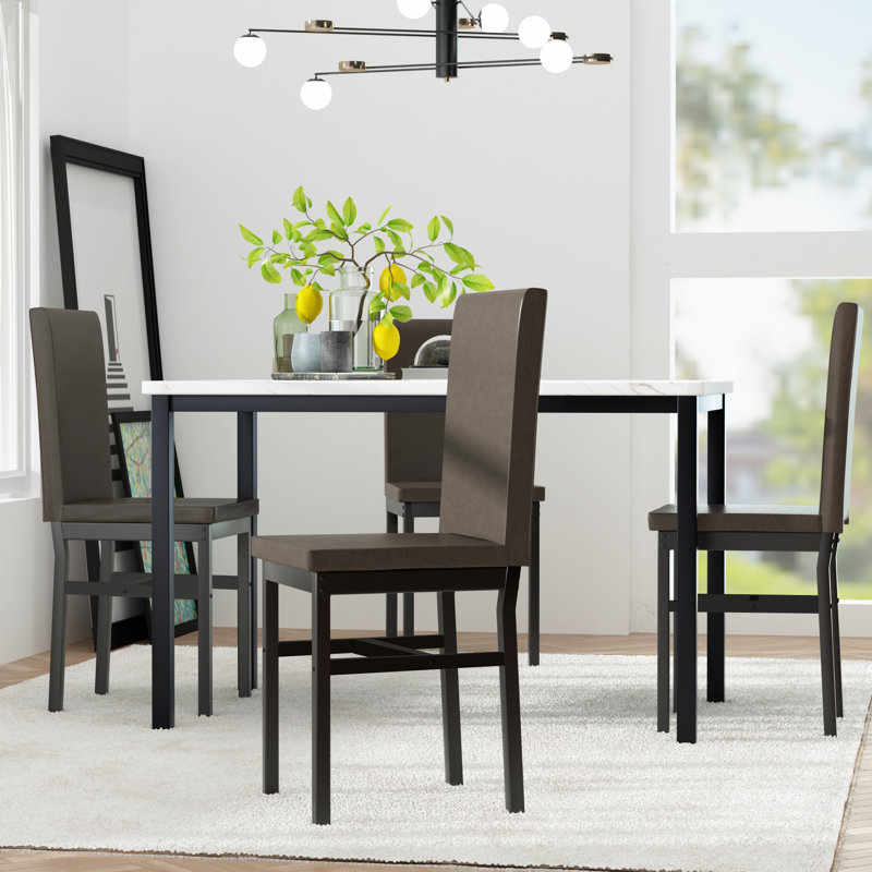 4 - Person Four Leg Dining Set, Marble Black, Black
