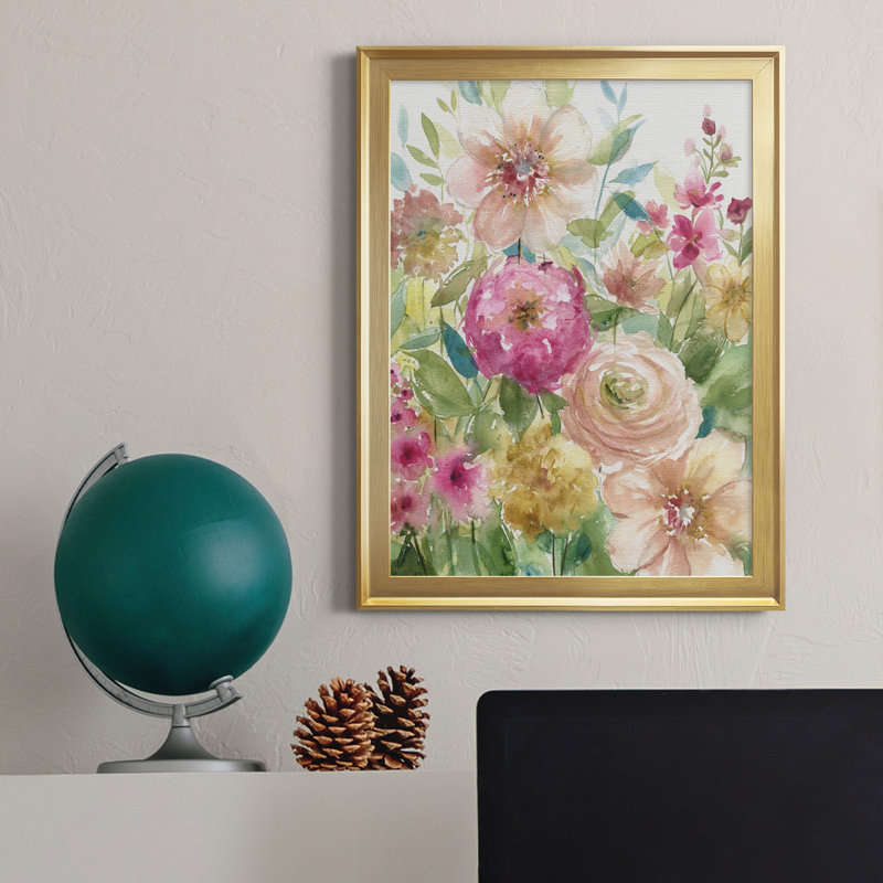 Jardin de fleurs - Peinture sur toile encadrée, H 18,5 po x l 24,5 po x P 1,5 po, Or