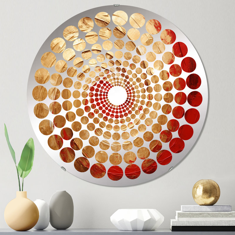 Miroir décoratif rouge or et spirale IV - Radial Dot MIR105988 C, 23,6 po x 23,6 po