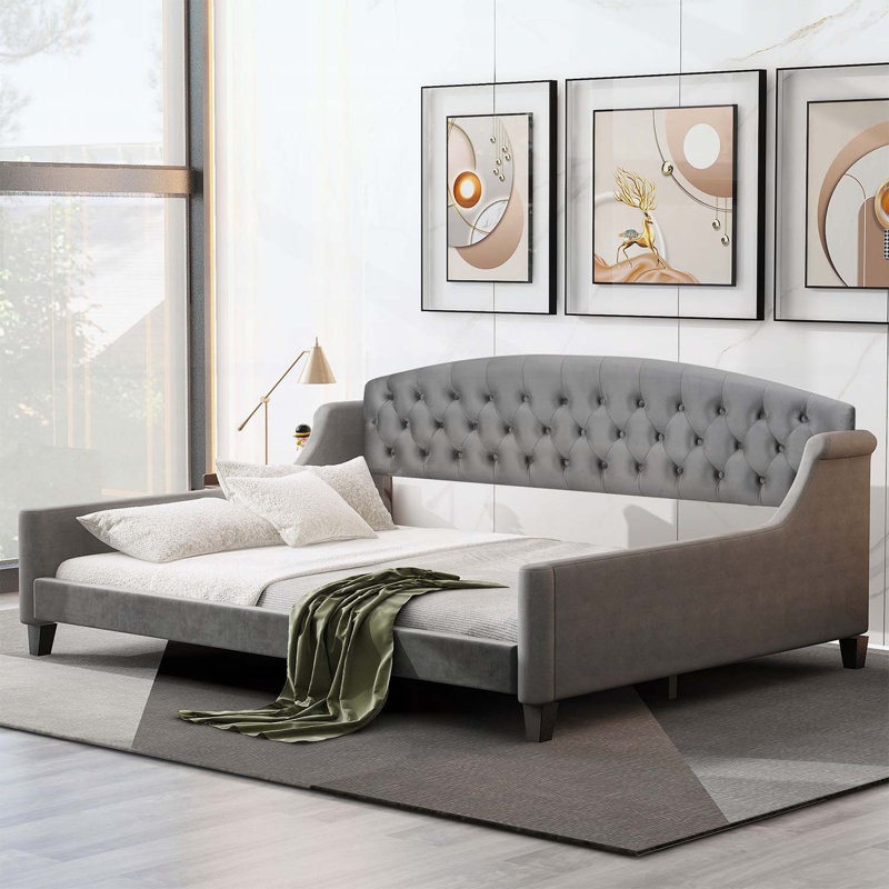 Modern and Stylish Button Daybed,for Small Spaces, Gray, Full/Double