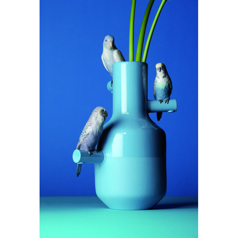 The Parrot Party 16.14" Coral/Blue Porcelain Table Vase, Blue