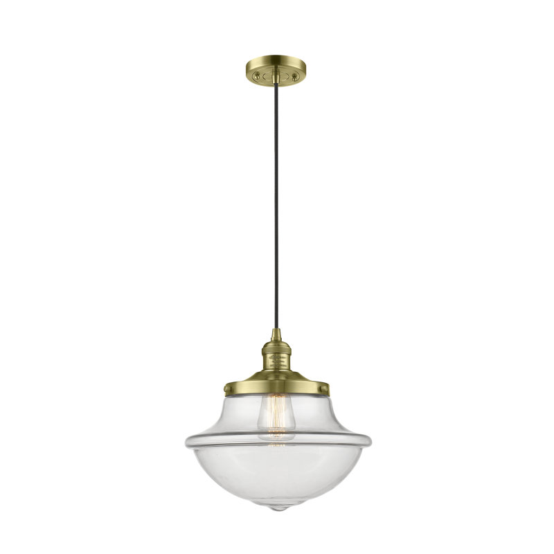 Luminaire suspendu simple à 1 lumière Blown, Laiton antique, Transparent