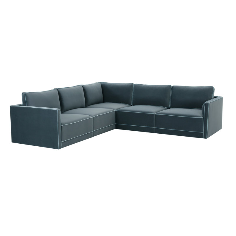 Canapé modulaire Clairah Misty, Velours bleu