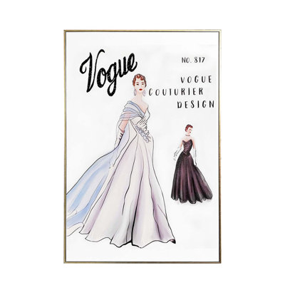 «Sparkles Home Vogue Gown», reproduction d'art sur toile 3D | Cadre flottant en métal noir