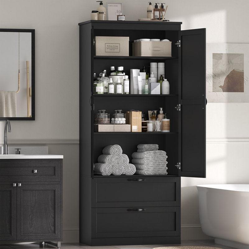 70.3" H Freestanding Bathroom With 2 Drawers, Black