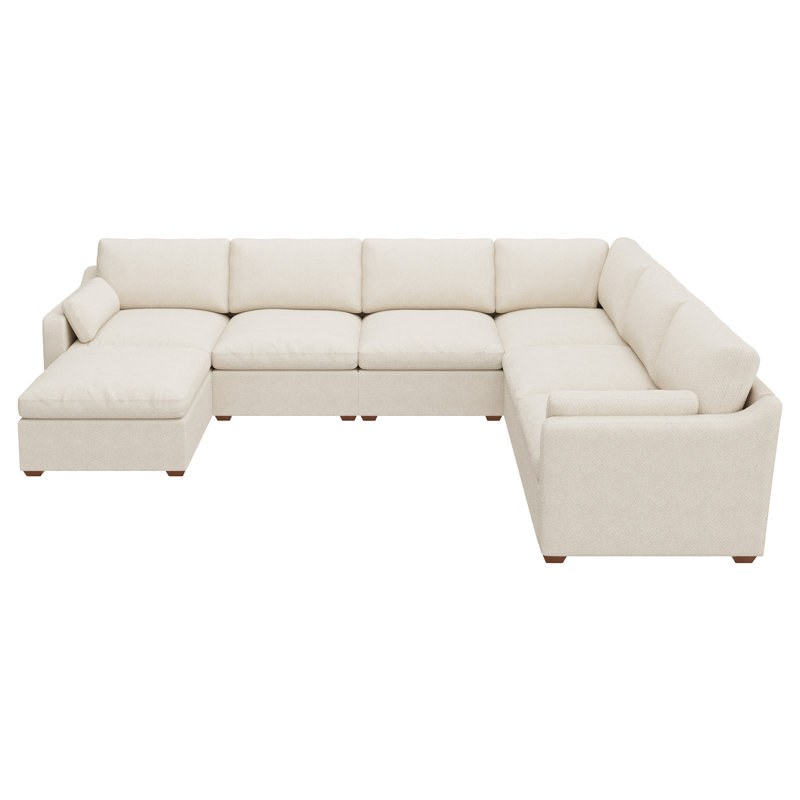 Canapé modulaire en chenille avec méridienne Abramson, Chenille blanche
