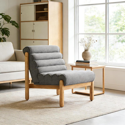 Fauteuil d'appoint Modern Comfort, bois massif et tissu de peau de mouton gris