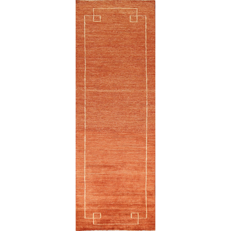 Orange Gabbeh  Wool Runner Rug 3x9