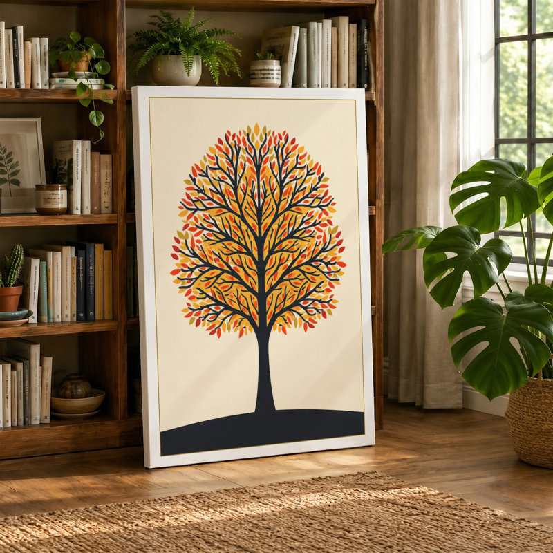 Golden Autumn Tree Scandinavian - Wrapped Canvas, 18x12 - 45.7 x 30.5 cm, Terracotta Border
