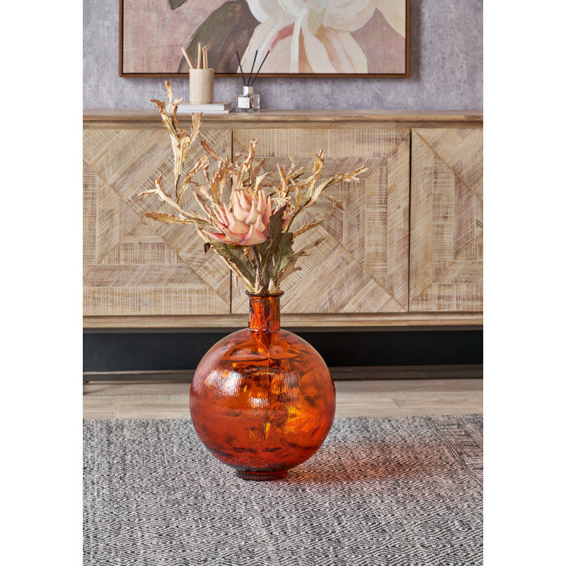 Round Recycled Glass Vase, Orange
