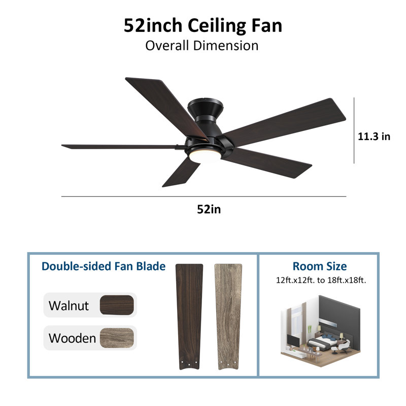 Georgann 52'' Ceiling Fan with LED Lights, Dark Walnut/Gray Oak