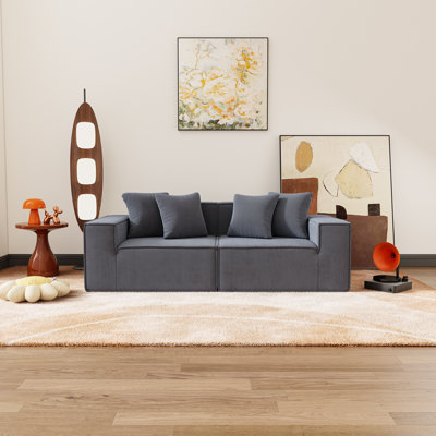 78.74'' 2-Seater Corduroy Compression Sofa – Tool-Free 1-Person Assembly for Small Living Rooms and Apartments