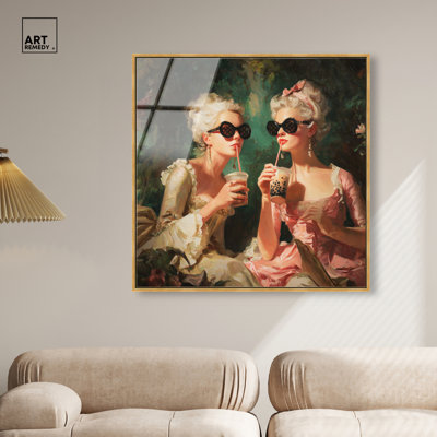 Dortoir distingué «Distingué Mesdames sur certains Boba» par Art Remedy, cadre blanc, 40 x 40