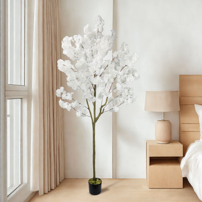 6ft Cherry Blossom Tree, Artificial Pink Faux Cherry Blossom Tree Fake Pink Tree for Wedding Party Decor, Home Living Room Decor
