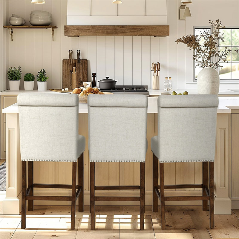Wildon Home® Upholstered Counter Stool With Nailhead Trim Set Of 2